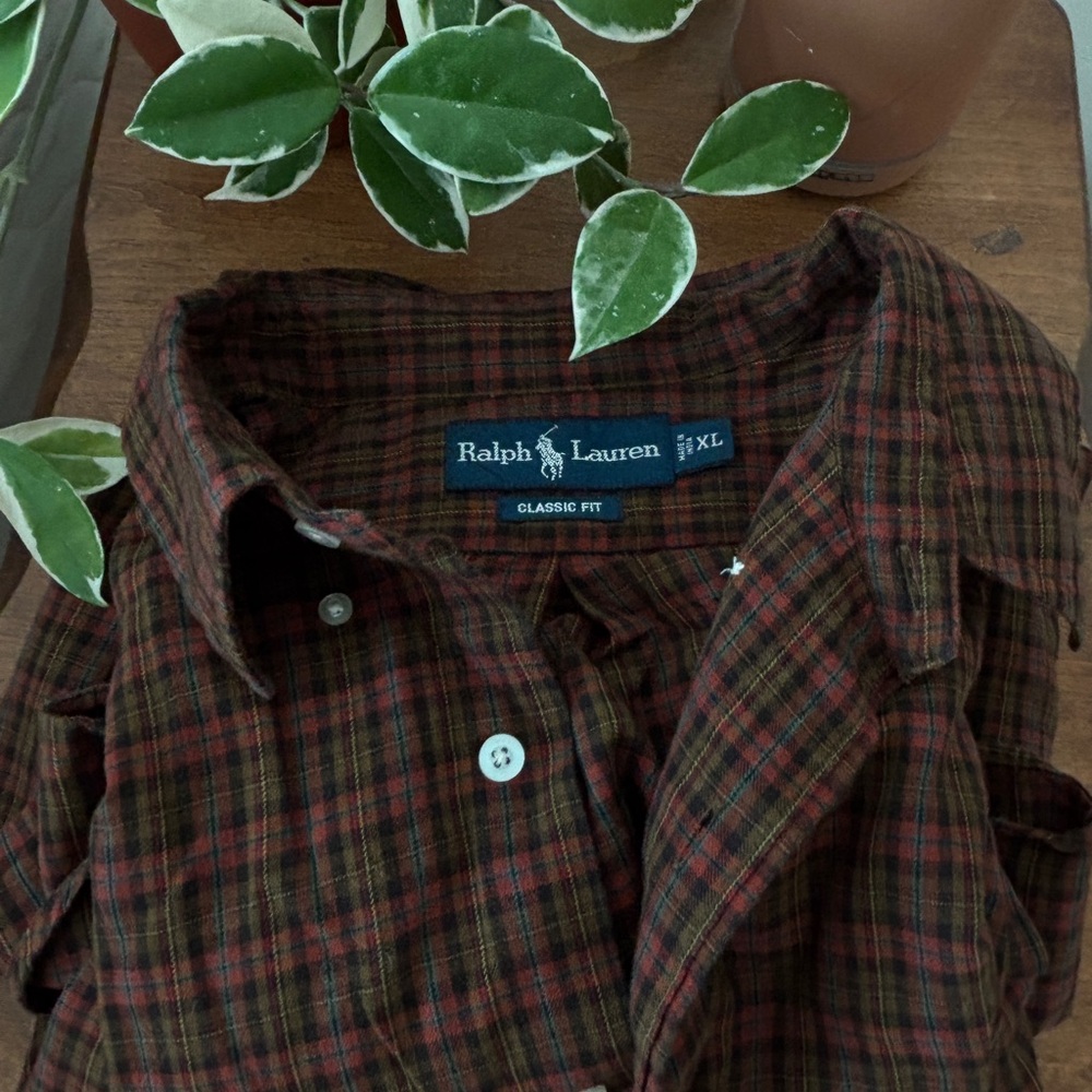 Ralph Lauren Brown and Red Plaid Shirt XL